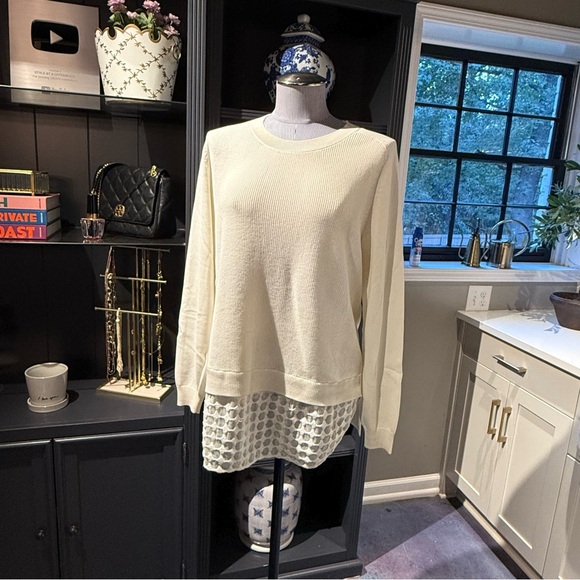 Akris Punto Embroidered Ivory Shirttail Sweater – Size 10 - Picture 7 of 10
